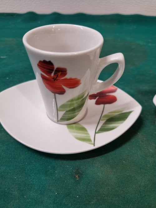 kop en schotel met klaproos 2 stellen, Ophalen of Verzenden