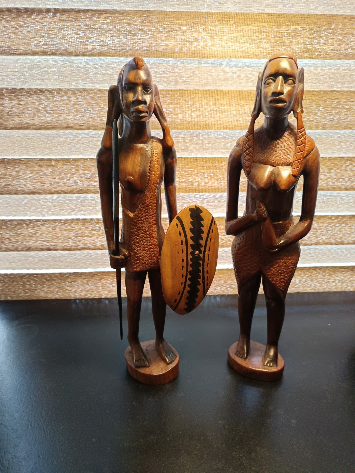 Handgesneden Afrikaanse beelden - Man en Vrouw uit Kenia, Hout, Afrika, Ophalen of Verzenden, Beeld