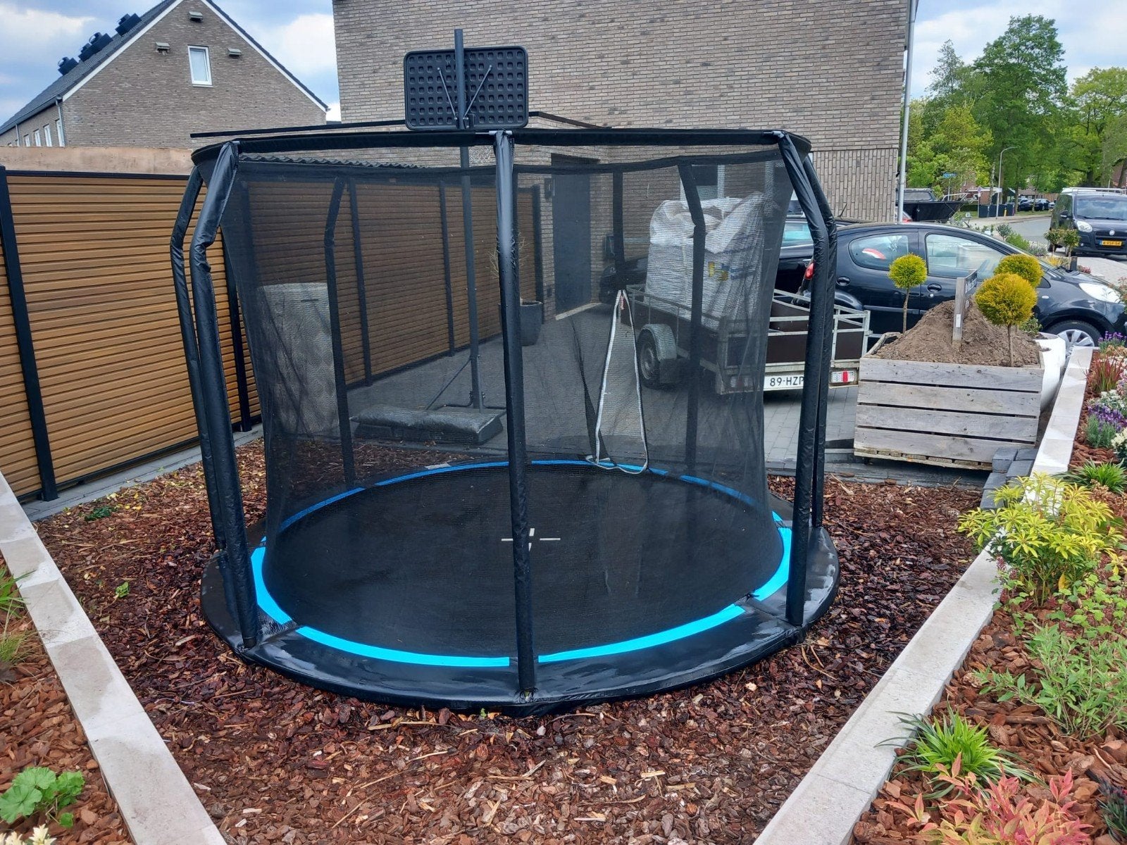 ZGAN Inground trampoline 305 cm met veiligheidsnet, Ophalen, Zo goed als nieuw