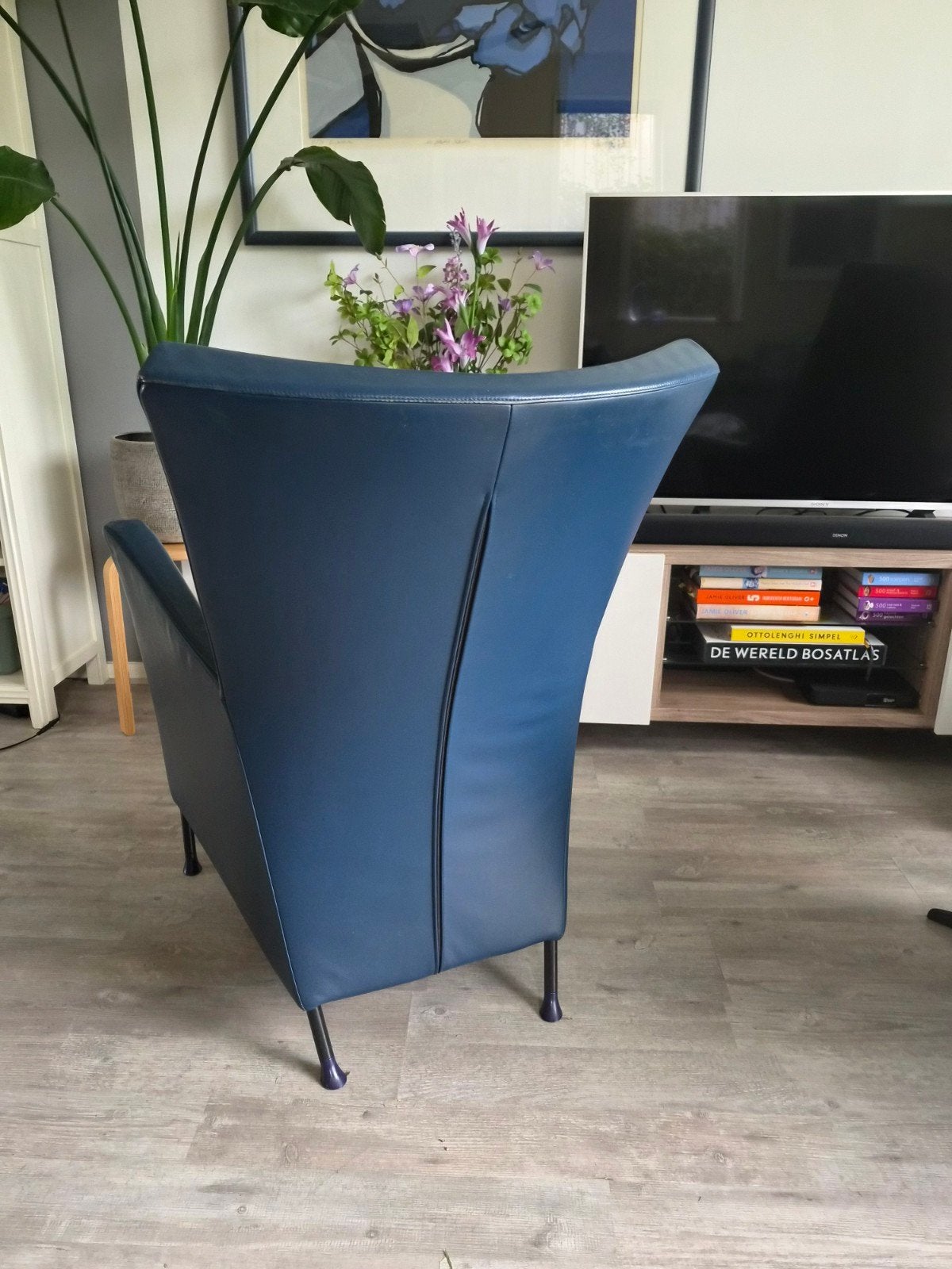 Montis Windy fauteuil - Blauw leer, Ophalen, Gebruikt, 75 tot 100 cm, Modern, Design