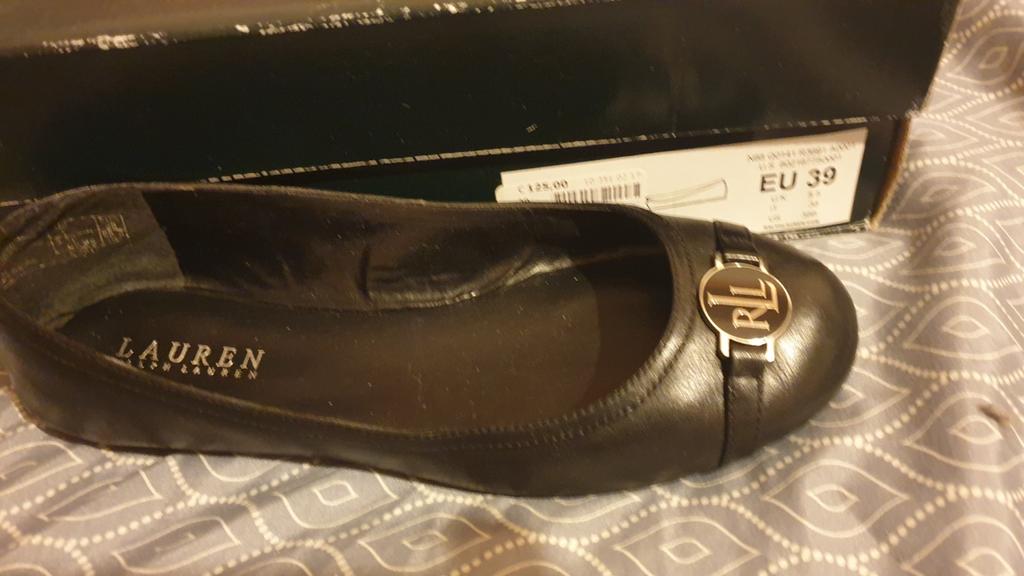 Ralph Lauren Ballerina's Zwart Leer Maat 39, Zwart, Zo goed als nieuw, Ralph Lauren, Ballerina's