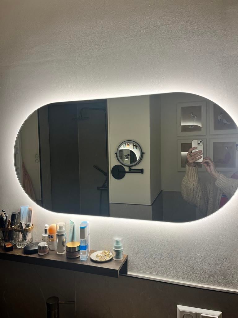 ovale spiegel met LED en spiegelverwarming, Ophalen, Minder dan 50 cm, Gebruikt, Minder dan 100 cm
