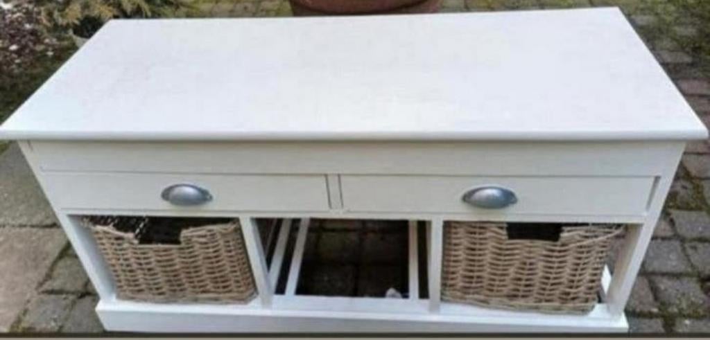 Witte ladekast met rieten manden, Gebruikt, Rechthoekig, Hout, Ophalen