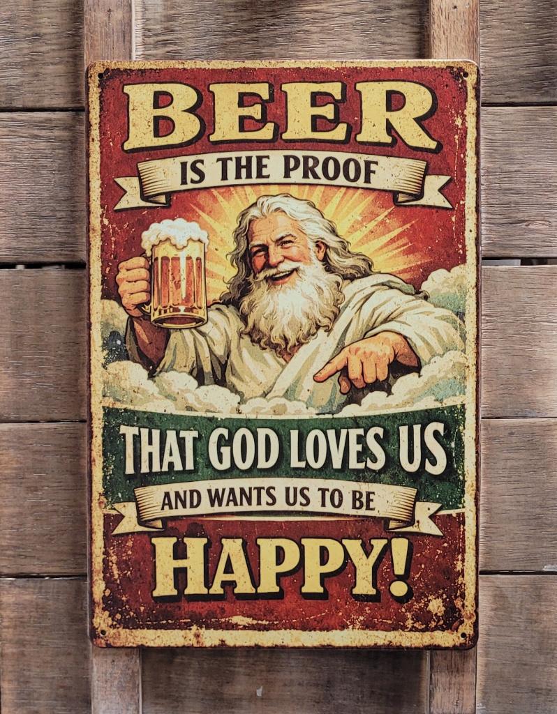 Beer proof god loves us reclamebord van metaal wandbord deco, Info@deconoord.nl, Deco Noord, Nieuw, Ophalen of Verzenden