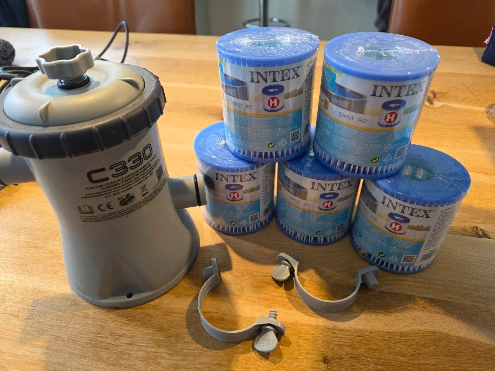 Intex C330 Zwembadfilterpomp met 5  nieuwe filters, Ophalen, Gebruikt, Zwembadpomp