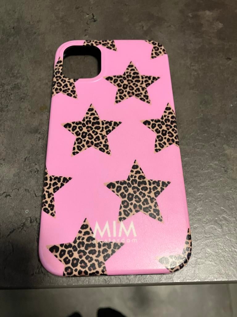 MIM Amsterdam iPhone 11 hoesje roze met luipaardprint sterre, Kunststof, IPhone 11, Overige merken, Hoesje of Tasje