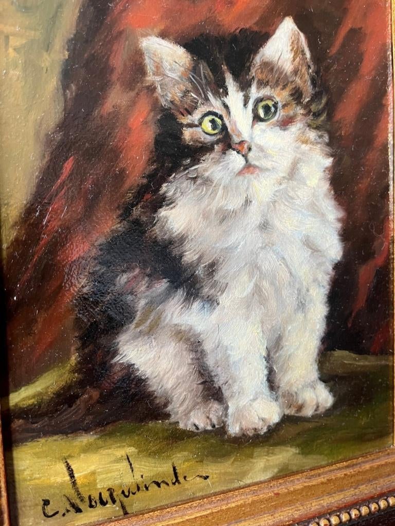 C Voorwinden, klassieke voorstelling met kitten, Antiek en Kunst, Kunst | Schilderijen | Klassiek, Ophalen