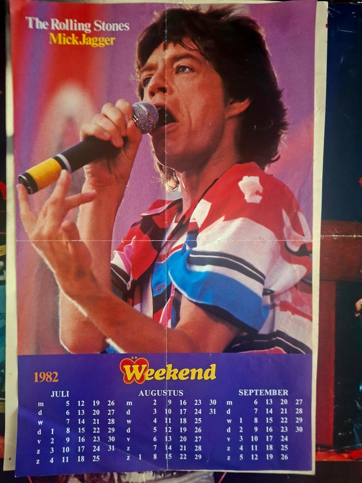 Vintage The Rolling Stones Mick Jagger Weekend Kalender 1982, Ophalen of Verzenden, A1 t/m A3, Muziek, Rechthoekig Staand