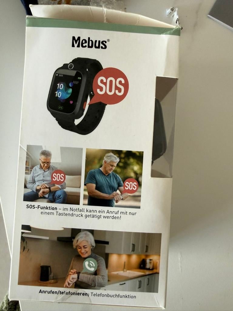 Mebus Senioren Smartwatch met SOS-functie en GPS-tracking -, Zwart, Nieuw, Ophalen of Verzenden, GPS