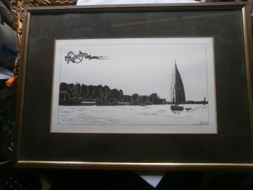 Ben Speijdel, mooie litho v/e Zeiler aan de maaskade R.dam, Ophalen of Verzenden