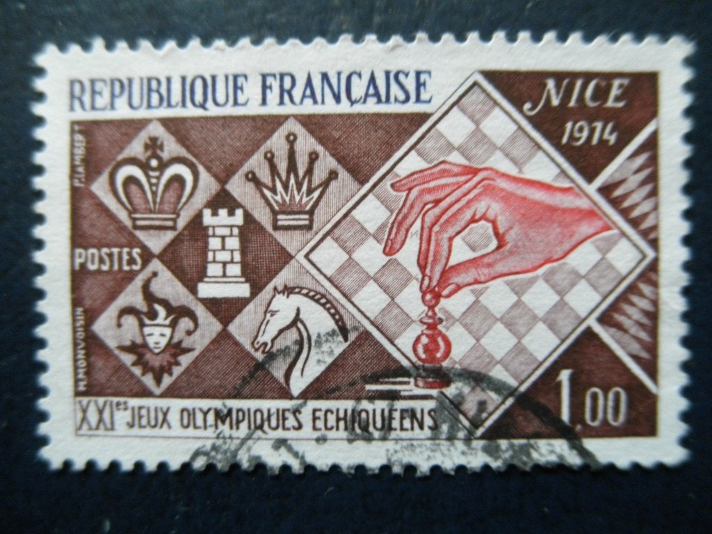 Postzegels Frankrijk 1974 schaken - cw. € 0,50., Ophalen of Verzenden, Gestempeld