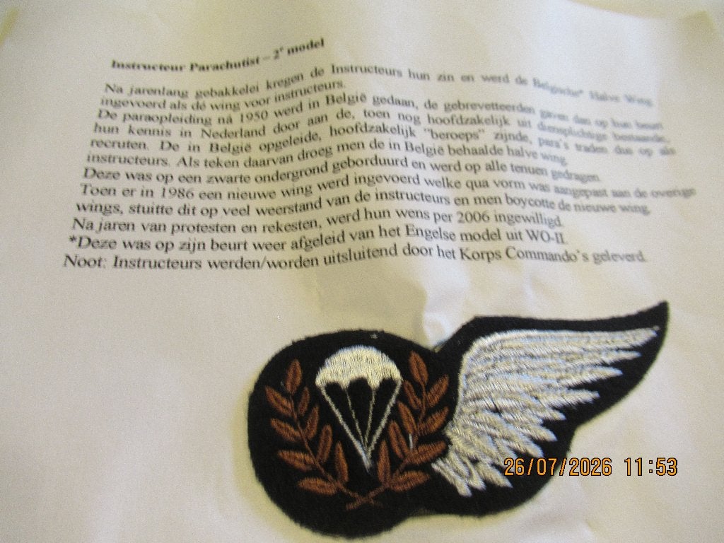 Instructeur Parachutist-2e model, Verzenden, Luchtmacht, Nederland, Embleem of Badge