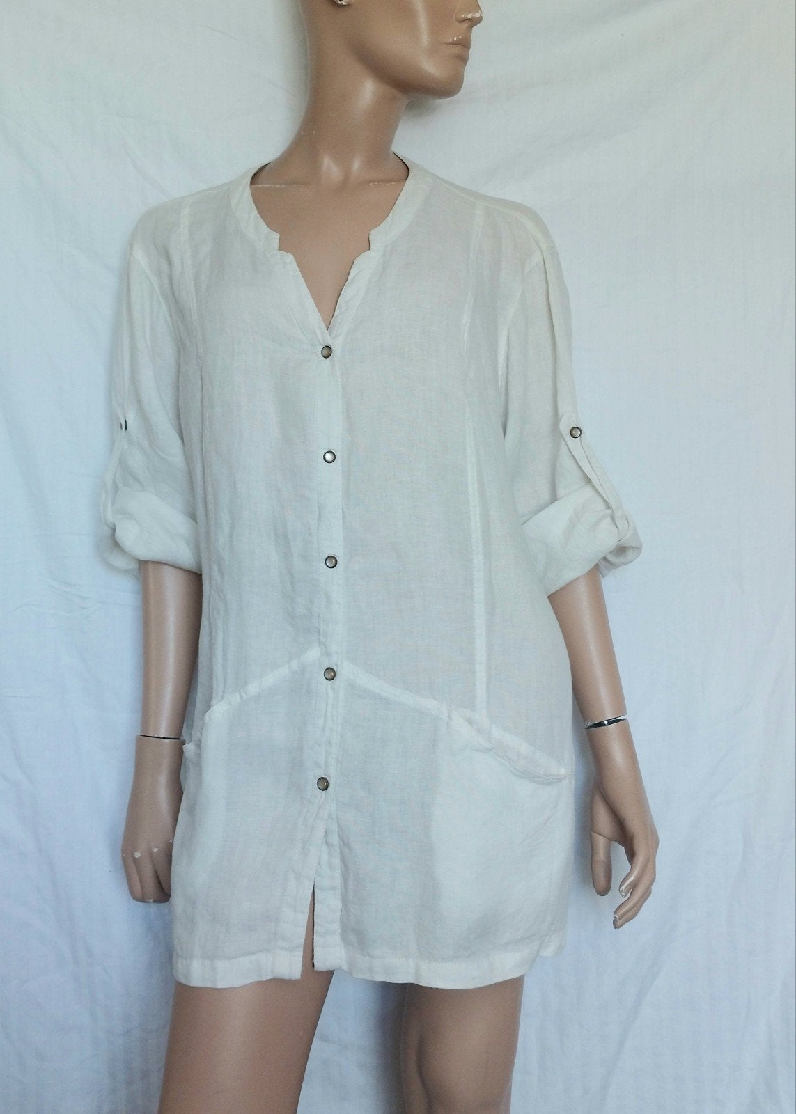 AUTHENTIEK CLOTHING COMPANY LINNEN Blouse,  Maat 46, Ophalen of Verzenden, Zo goed als nieuw, Maat 42/44 (L), Wit