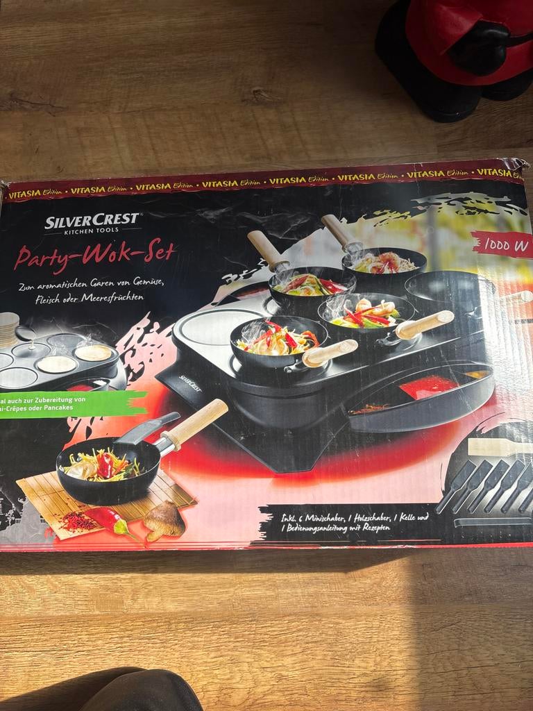 SilverCrest Party-Wok-Set - 1000W met 6 mini-wokpannen, Minder dan 1 liter, Ophalen, Nieuw