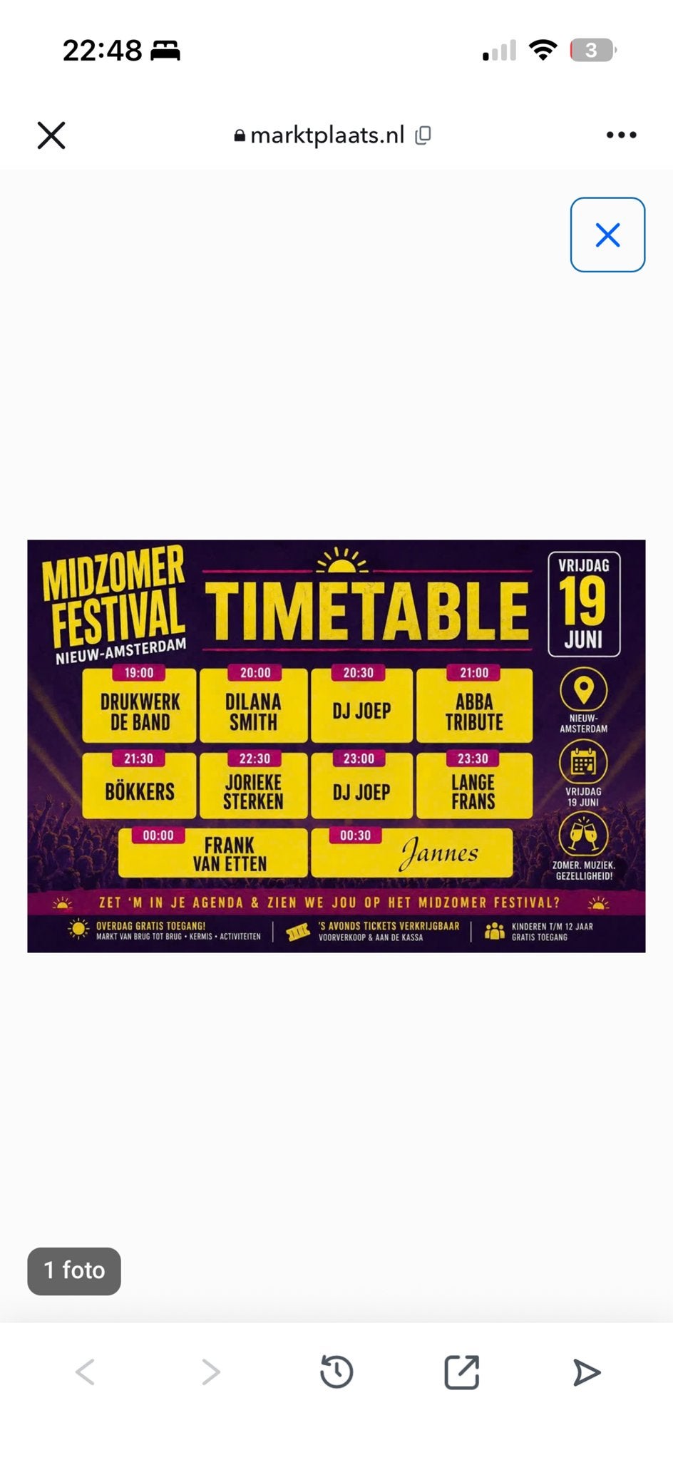 Ticket midzomer festival nieuw amsterdam, Eén persoon