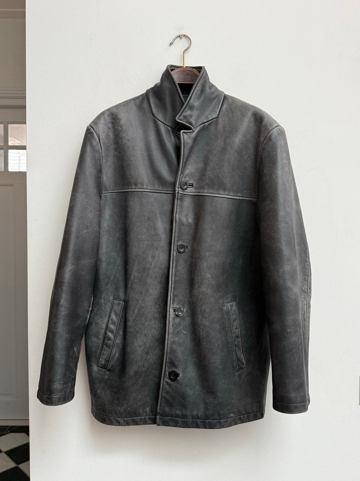 Vintage Leren Jas Distressed Zwart Maat M Unisex, Kleding | Heren, Ophalen of Verzenden, Zo goed als nieuw, Zwart