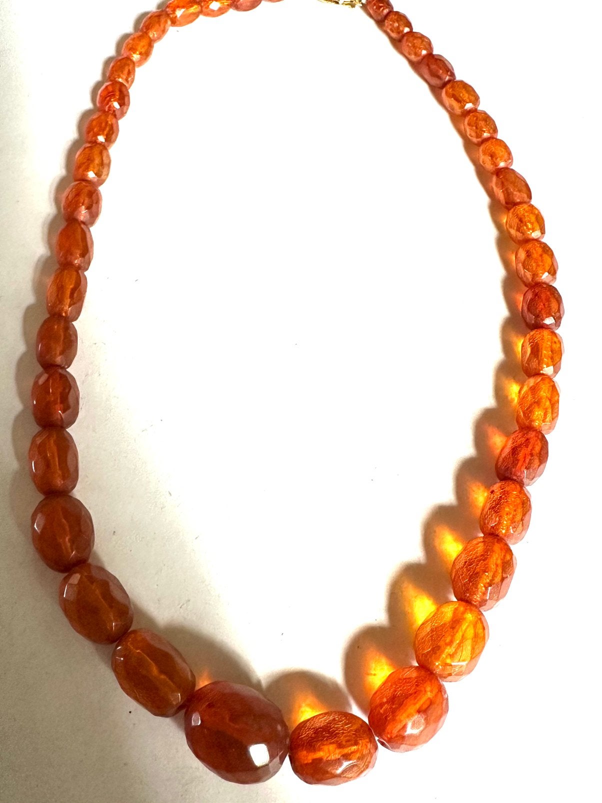 Vintage facet geslepen barnteen ketting, Sieraden, Tassen en Uiterlijk, Kettingen, Overige materialen, Gebruikt, Bruin, Verzenden
