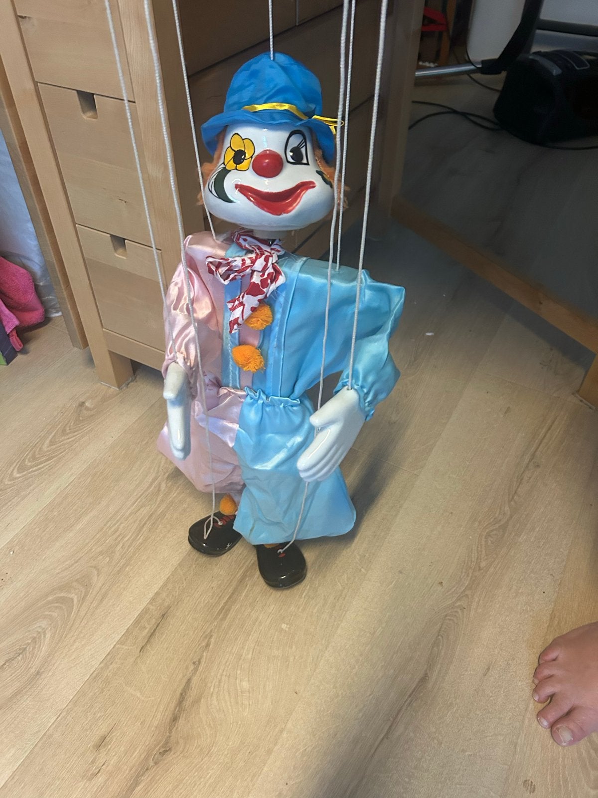 Vintage Clown Marionet - Handgemaakte Houten Pop, Ophalen of Verzenden, Gebruikt, Overige typen