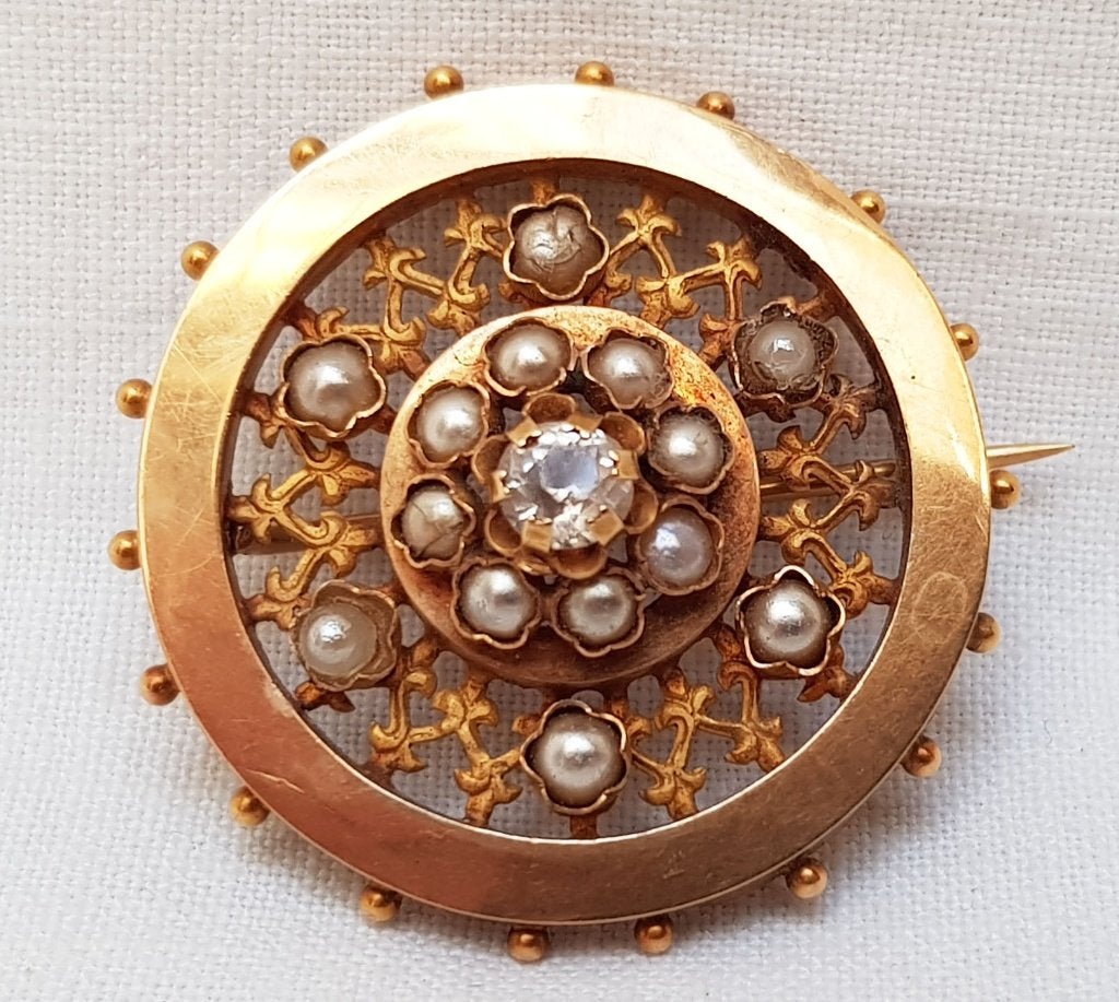 Broche 18kt zaadparels., Ophalen of Verzenden, Goud, Broche