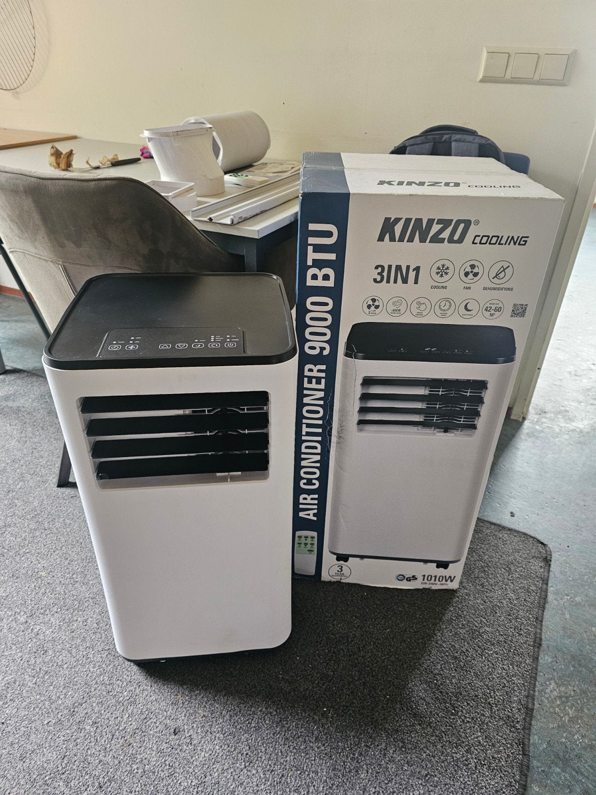 Kinzo Mobiele Airco 9000 BTU - Zo goed als nieuw, Witgoed en Apparatuur, Minder dan 60 m³, Ophalen of Verzenden, Zo goed als nieuw