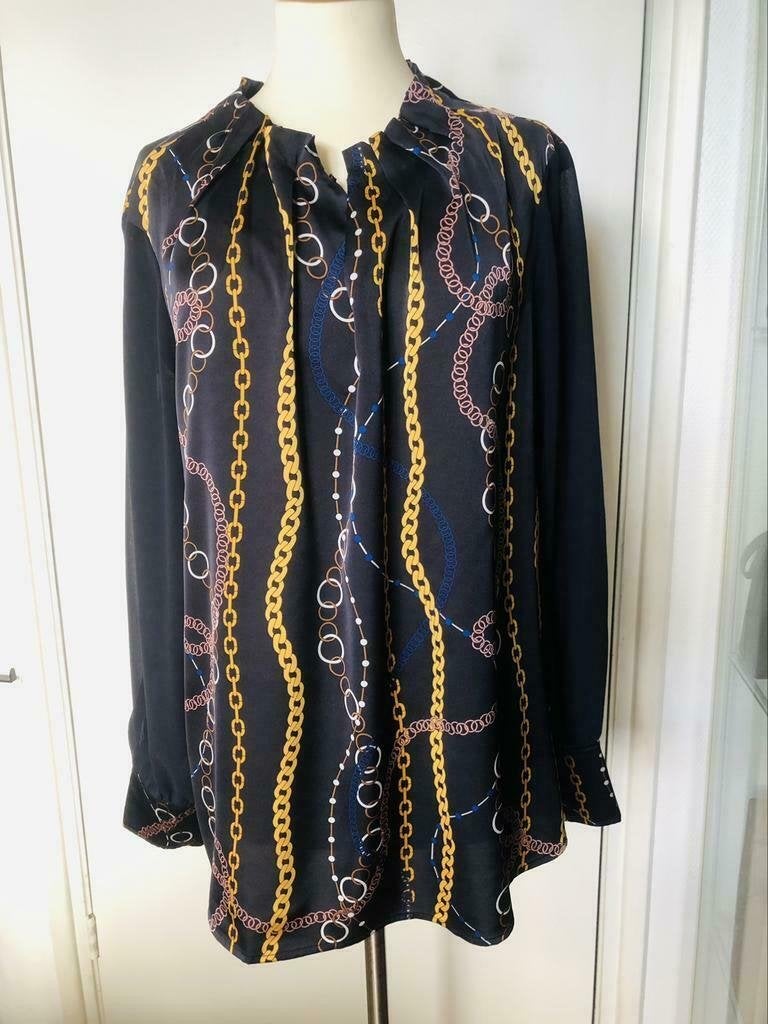 COMMA  blauwe blouse met kettingprint transp. mouwen Maat 46, Ophalen of Verzenden, Zo goed als nieuw, Maat 46/48 (XL) of groter