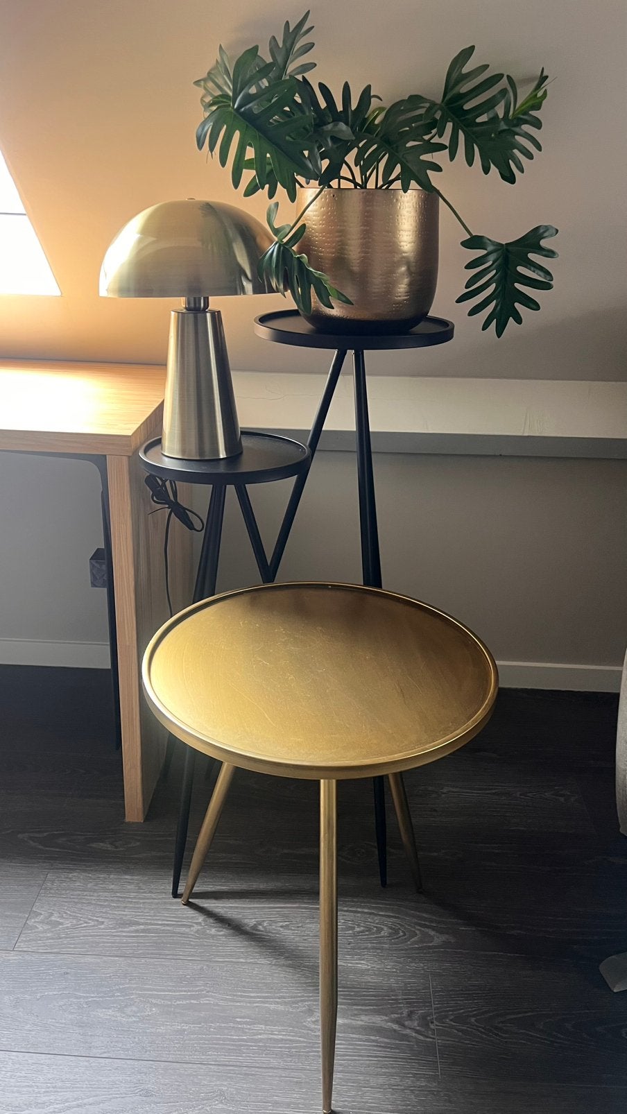4 x bijzettafel / plantentafel zwart-goud, Huis en Inrichting, Tafels | Bijzettafels, Ophalen, Zo goed als nieuw, Rond, Minder dan 55 cm