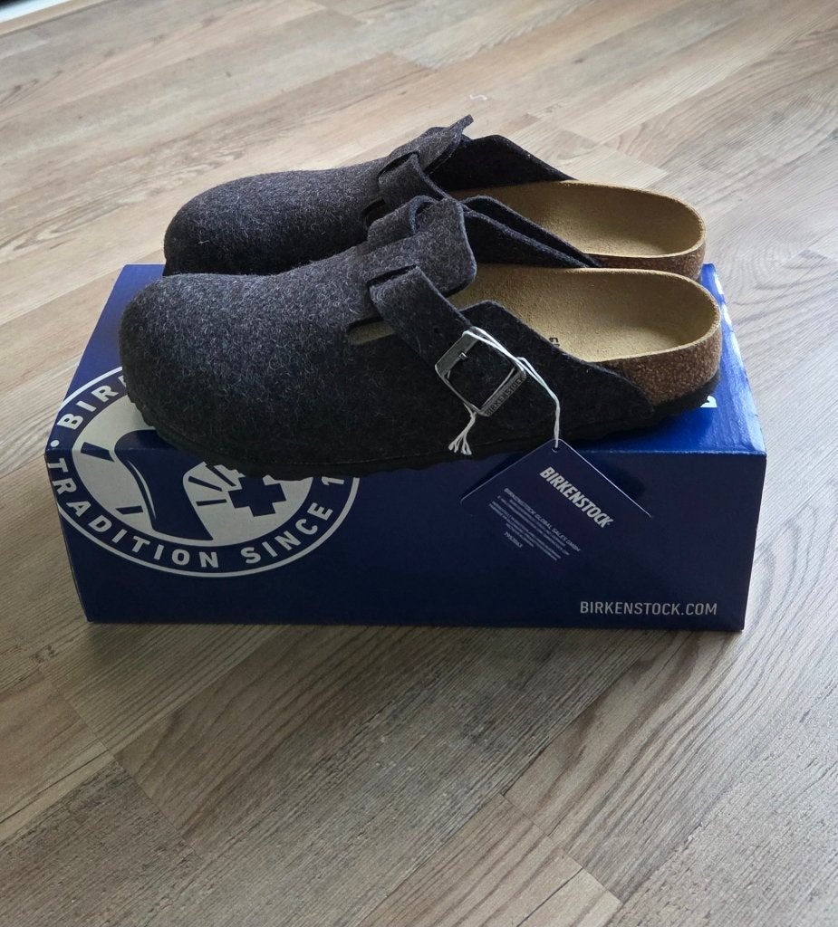Nieuwe Birkenstock Boston antraciet vilt maat 39 smal, Nieuw, Grijs, Birkenstock, Sandalen of Muiltjes
