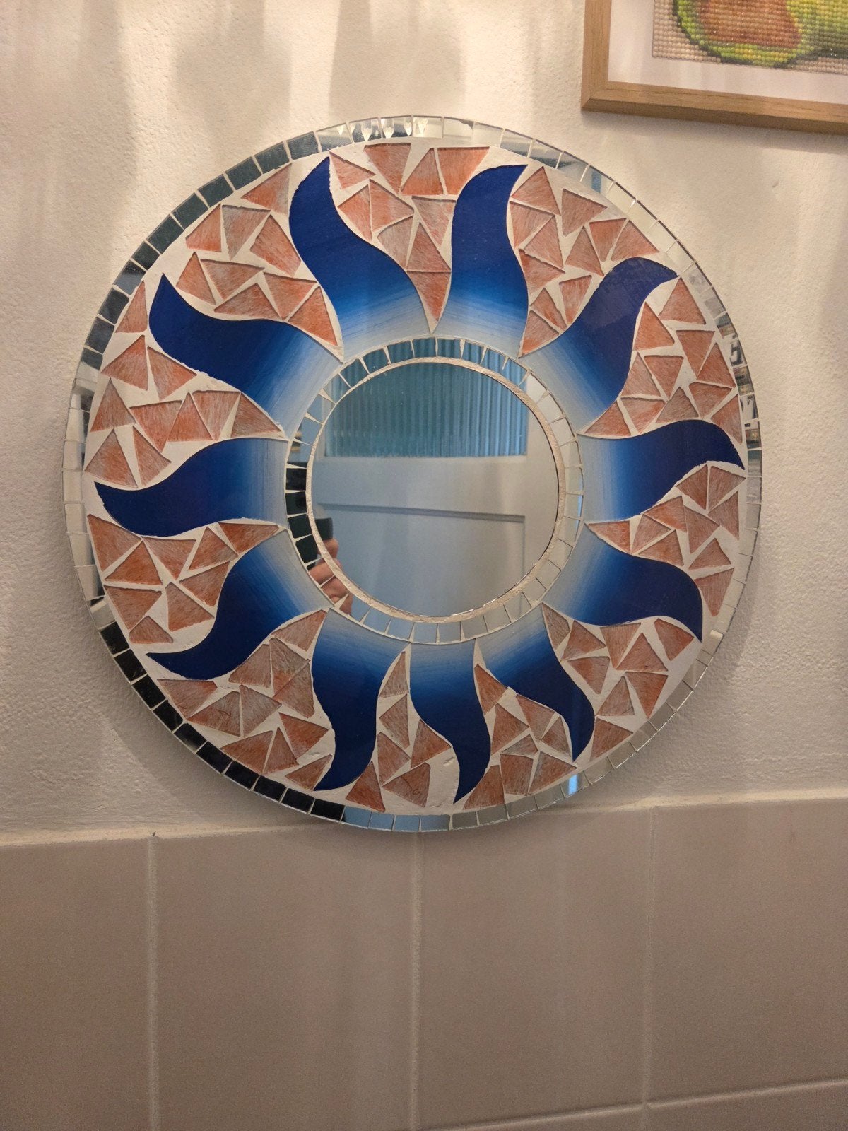 Mozaïek spiegel, Huis en Inrichting, Woonaccessoires | Spiegels, Ophalen, Rond, Minder dan 50 cm, Minder dan 100 cm