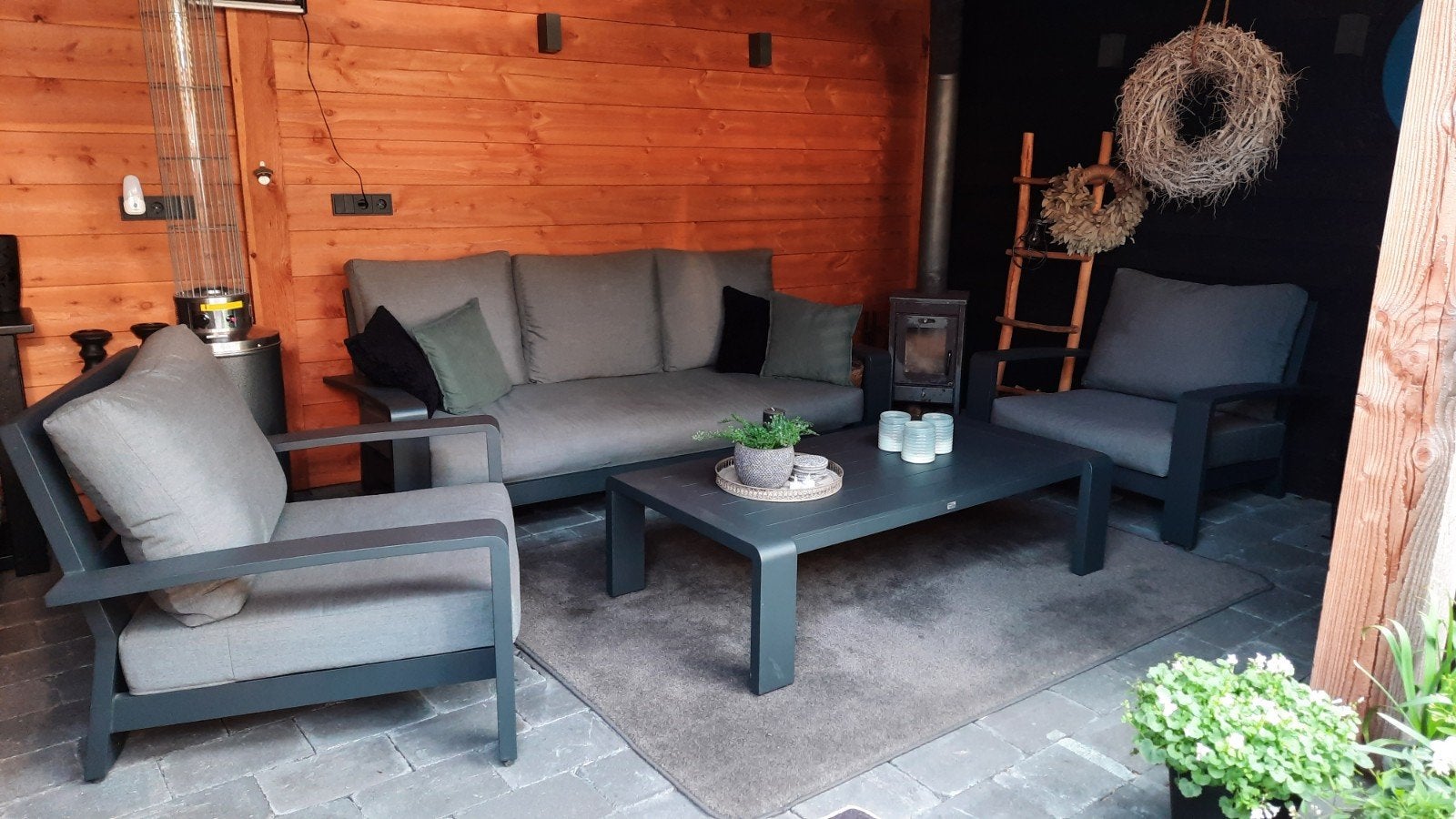 Lounge set 4-delig antraciet, Ophalen, Zo goed als nieuw, Aluminium, Bank