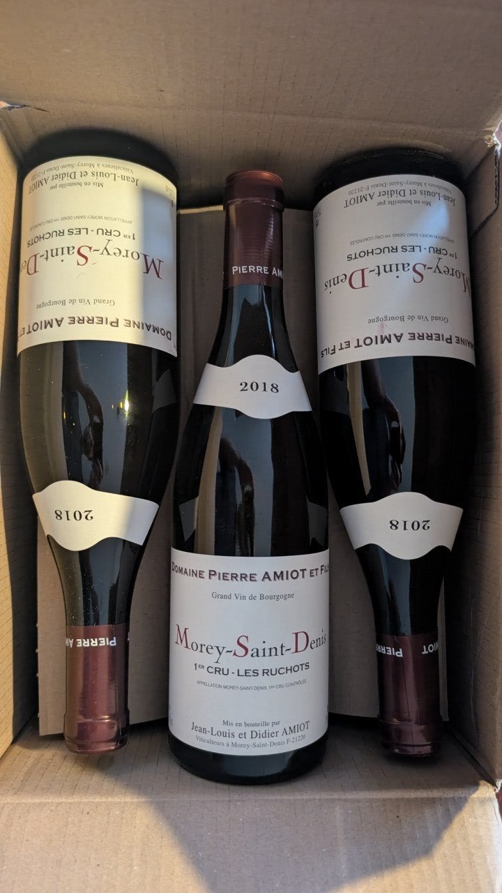 3 flessen Morey-Saint-Denis 1er Cru Les Ruchots 2018, Ophalen of Verzenden, Nieuw, Frankrijk, Rode wijn