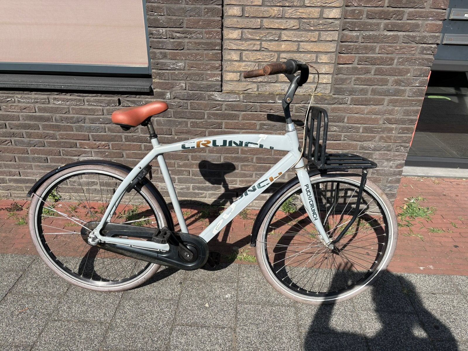 Grijze Puch Crunch herenfiets, 3 versnellingen, framemaat 59, Terugtraprem, Gebruikt, Versnellingen, 57 tot 61 cm