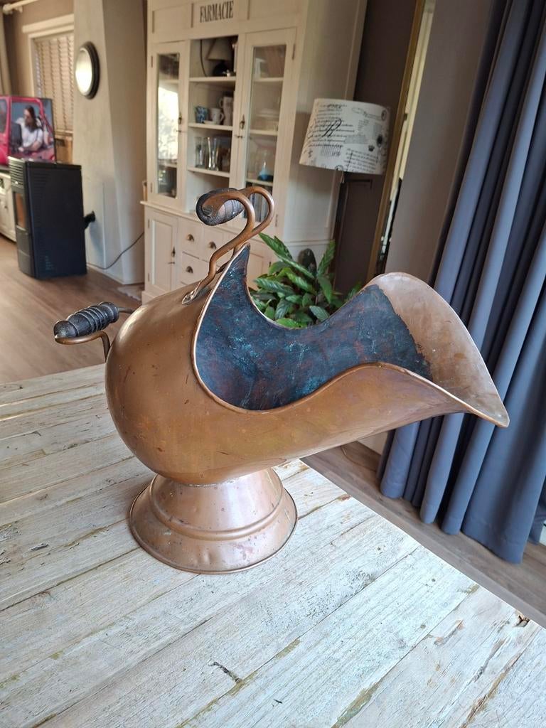 Antieke Koperen Helmkit / Kolenkit - Groot Model (52cm), Ophalen of Verzenden, Koper