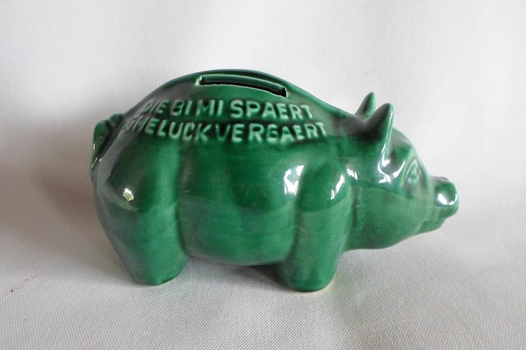 Spaarpot Varken Groen Antiek, Ophalen of Verzenden, Zo goed als nieuw, Steen, Aardewerk of Keramiek, Dier