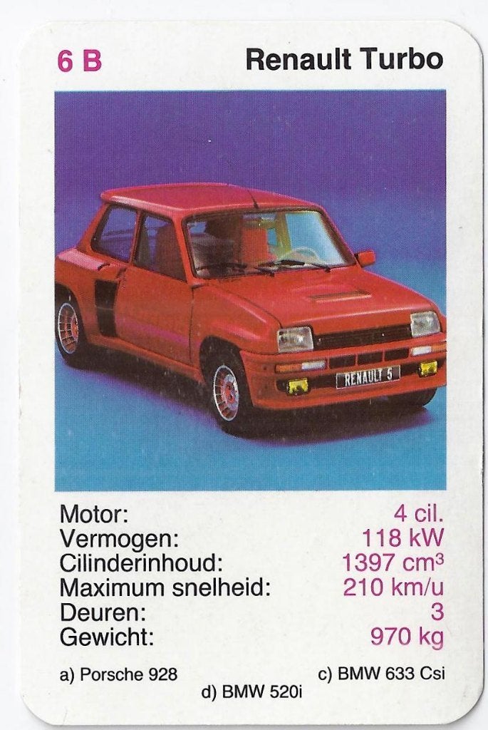 Kw3029 autokaartje 6b renault turbo, Ophalen of Verzenden, Zo goed als nieuw, Auto's