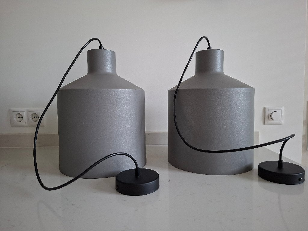 Grijze design hanglampen, Ophalen, Zo goed als nieuw, Metaal, E27 (groot)