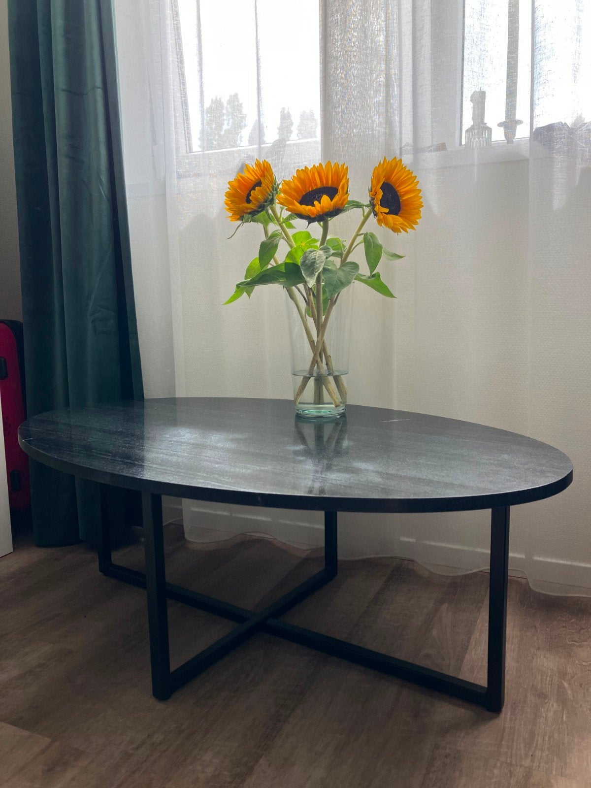 Livingfurn Salontafel Elize (Ovaal Zwart Marmer), Ophalen, 100 tot 150 cm, Modern, Industrieel, Overige materialen