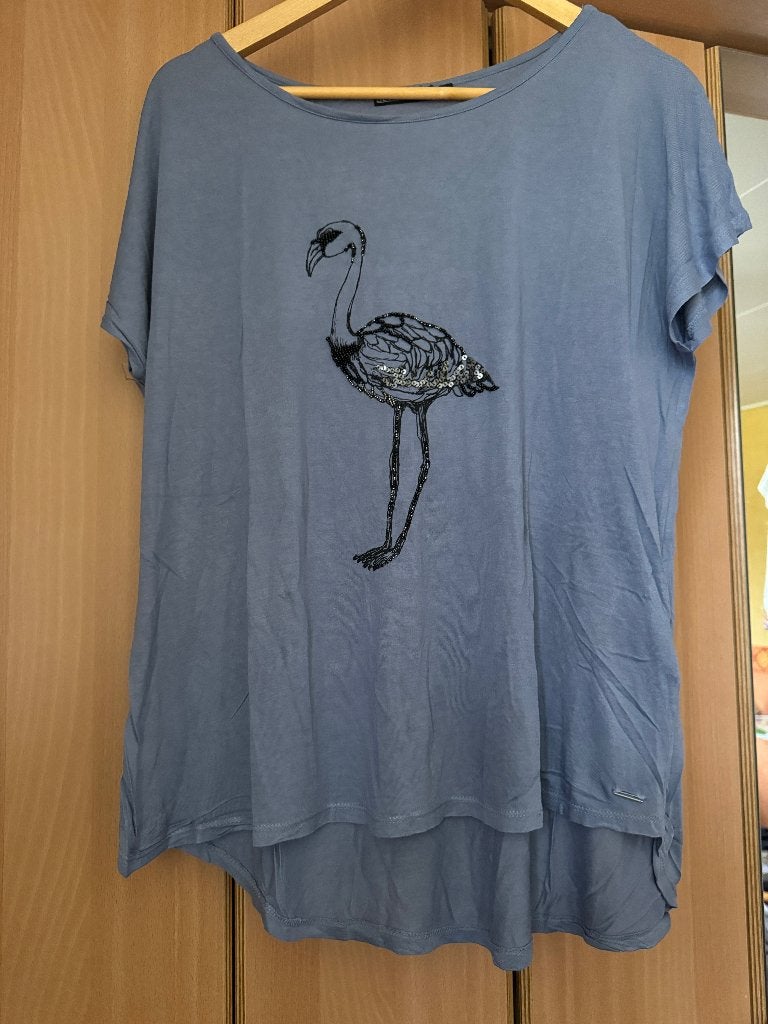 Zgan blauw t-shirt met flamingo superstar, Blauw, Maat 46/48 (XL) of groter, Ophalen of Verzenden, Zo goed als nieuw