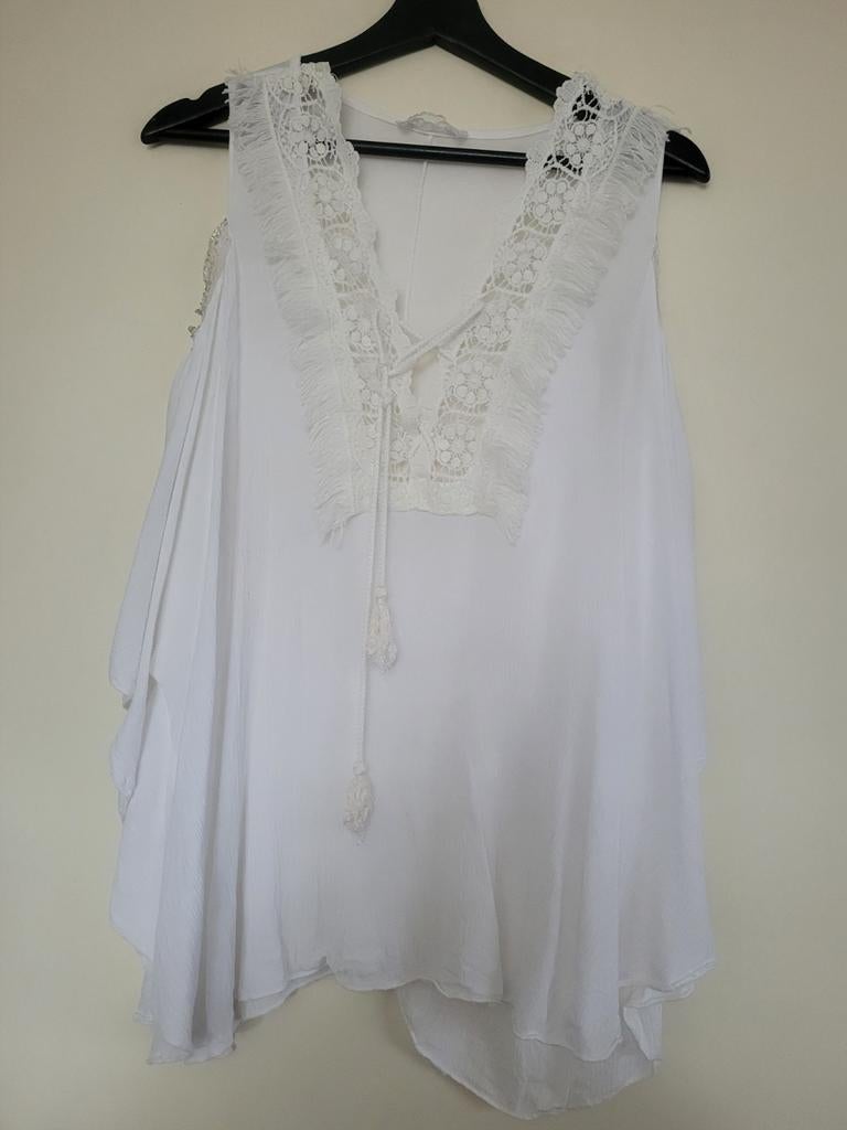 Witte Ibiza  Blouse met Kant - Maat M/L, Kleding | Dames, Blouses en Tunieken, Maat 38/40 (M), Wit, Ophalen of Verzenden, Zo goed als nieuw