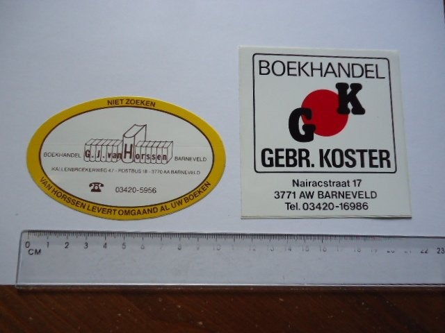 sticker Jaren 70 80 Barneveld VAN HORSSEN boeken KOSTER gebr, Verzenden, Zo goed als nieuw, Bedrijf of Vereniging