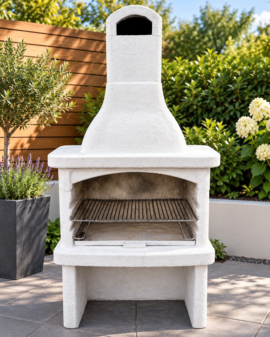 Stenen tuinbarbecue met schoorsteen – Wit, Ophalen