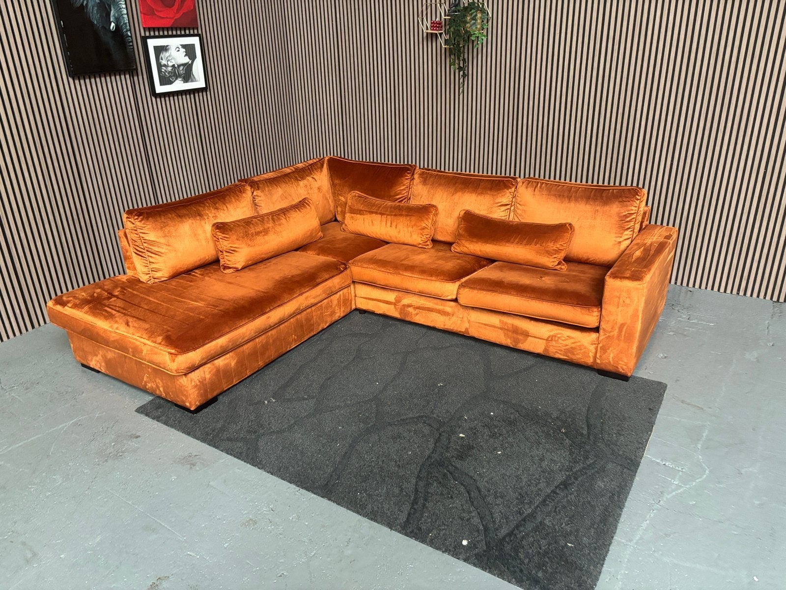 GRATIS LEVERING Velvet Hoekbank Koper 285x250 GEREINIGD, 250 tot 300 cm, Hoekbank, Ophalen of Verzenden, Zo goed als nieuw