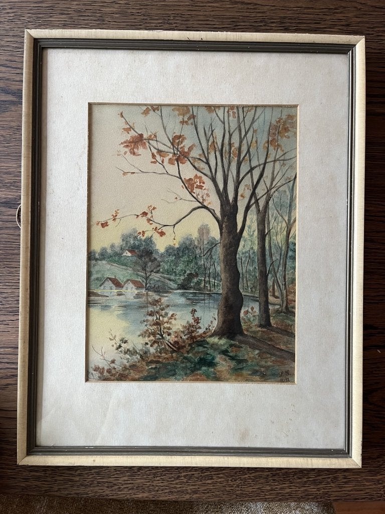 Twee herfst aquarellen uit 1912, Ophalen of Verzenden, Landschap, Papier, Achter glas
