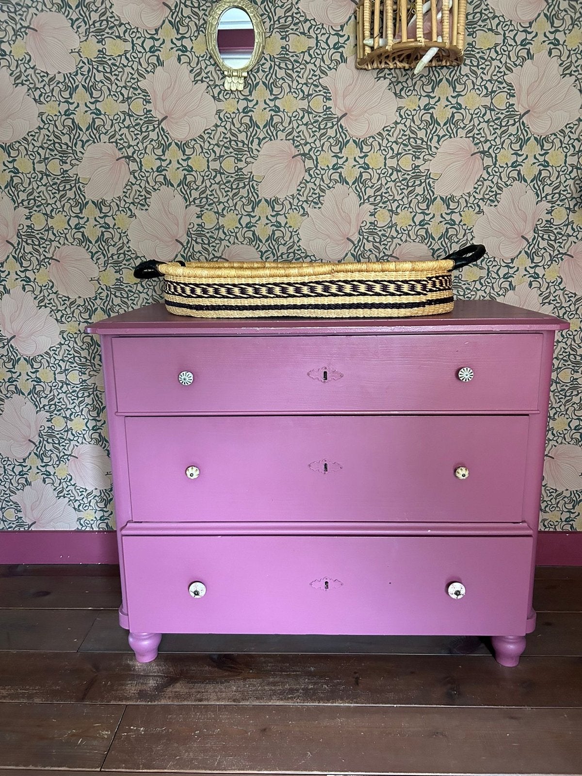 Vintage Ladekast/Commode Paars, Ophalen, Gebruikt, 100 tot 150 cm, 3 of 4 laden