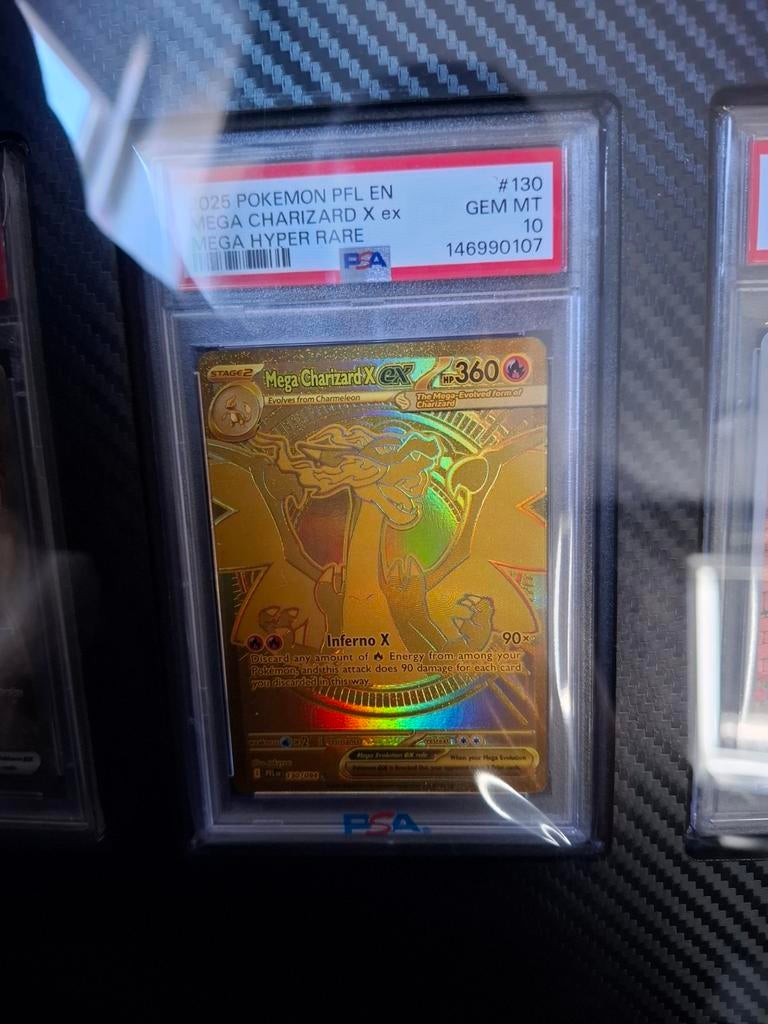 Gold Charizard PSA 10 PFL Mega Hyper Rare Pokémon Kaart, Ophalen of Verzenden, Nieuw, Losse kaart, Foil
