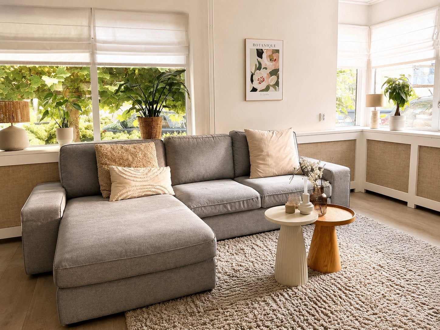 Bijna nieuw Ikea KIVIK 3-zitsbank grijs/beige met voetenbank, Ophalen, Zo goed als nieuw