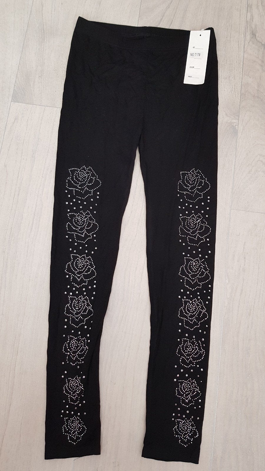 Zwarte legging met glimmende rozen motieven, Legging, Maat 36/38 (S), Verzenden, Zwart