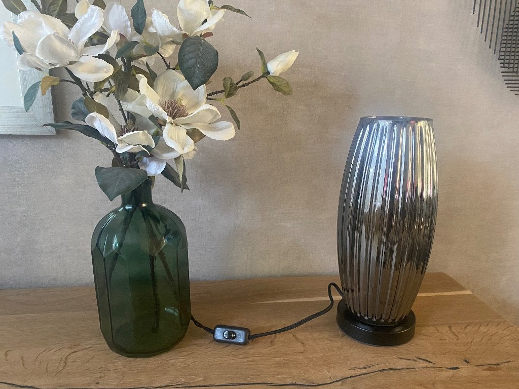 Taellampen set van 2 Geribbeld glas, Met schakelaar, Overige stijlen, 35 cm, Grijs