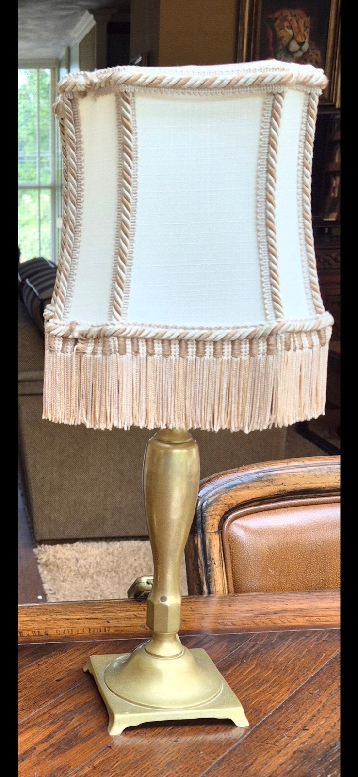 Vintage Tafellamp Messing Voet Kwastjes 45 cm, Ophalen of Verzenden