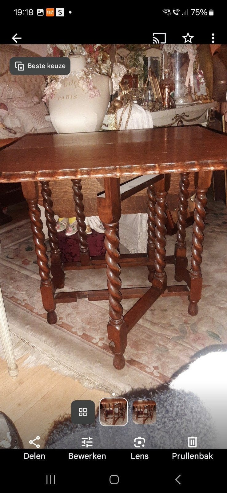 Engelse gateleg tafel., Ophalen