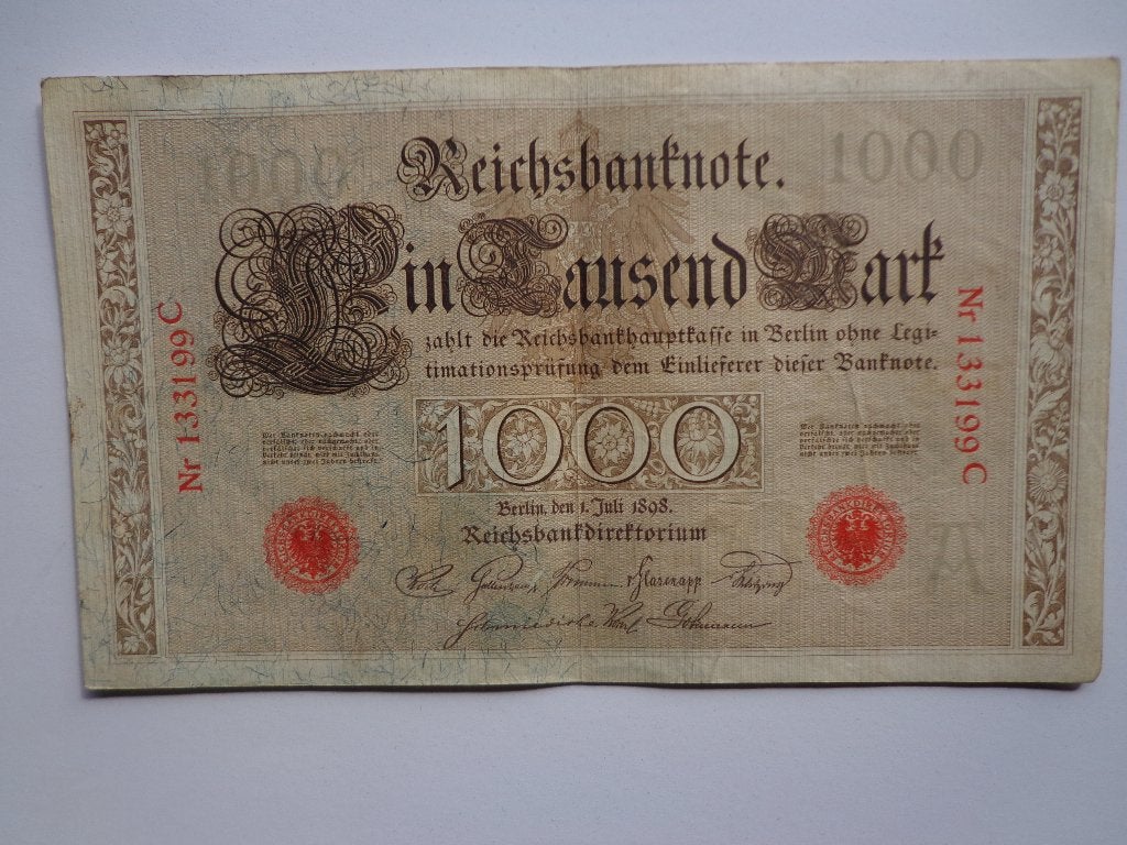 1000 Mark 1898 A, Postzegels en Munten, Bankbiljetten | Europa | Niet-Eurobiljetten, Ophalen of Verzenden, Duitsland, Los biljet